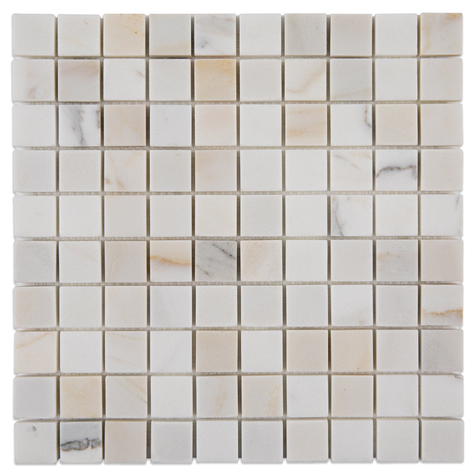 Calacatta Gold Marble Mosaic Tiles, 1 inch Square, Honed, 5 Sheet, CA42